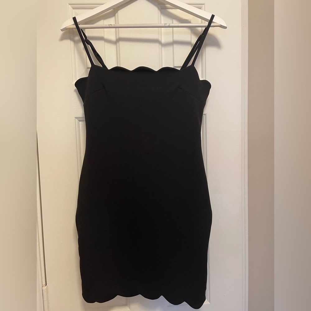 iris Black Scallop-Edge Mini Dress